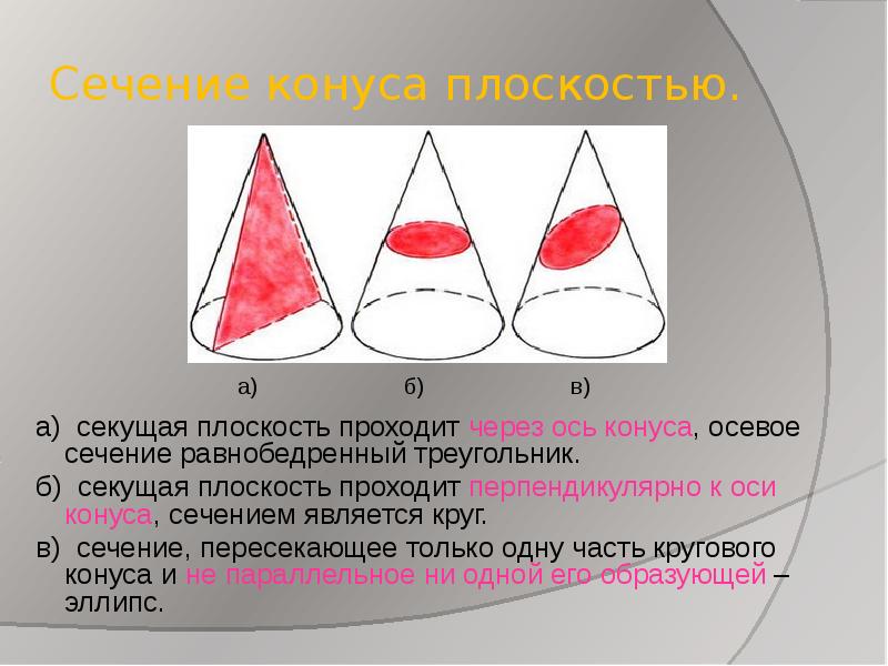 На рисунке конус по треугольнику пересекает плоскость