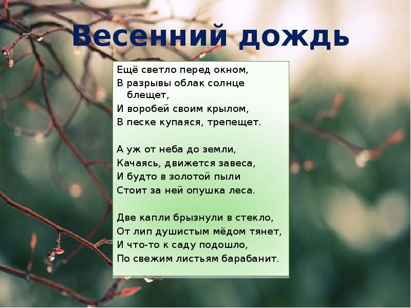 Анализ стихотворения фета весенний дождь 5 класс по плану