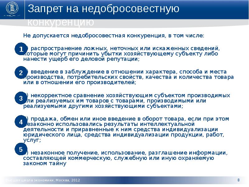 Виды недобросовестной конкуренции презентация