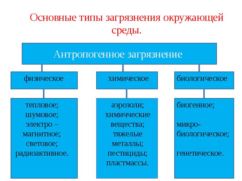 Виды загрязнений окружающей среды презентация