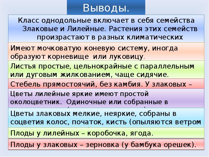 Семейство класса однодольные презентация