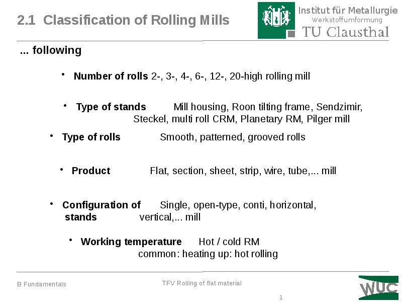 2.1 Classification of Rolling Mills