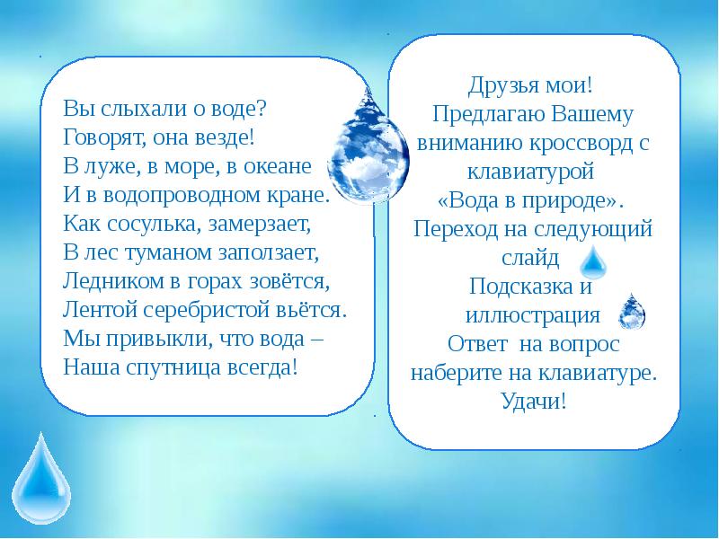 Вода говорит. Вы слыхали о воде говорят она везде стихи.