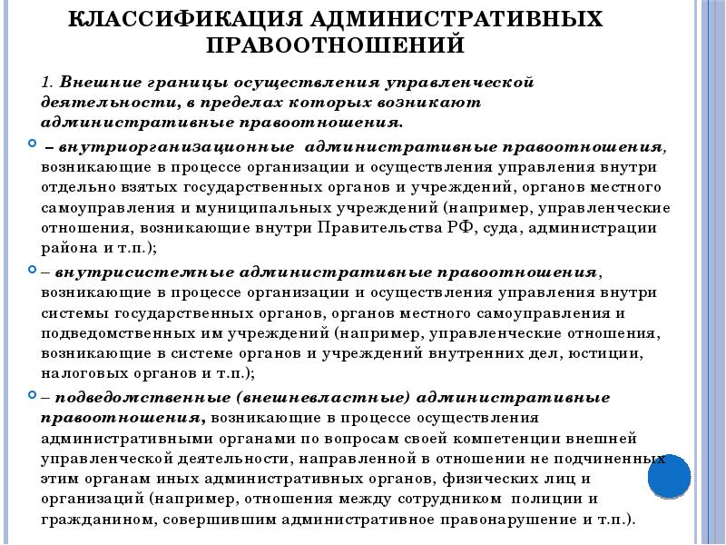 Виды административно правовых отношений презентация