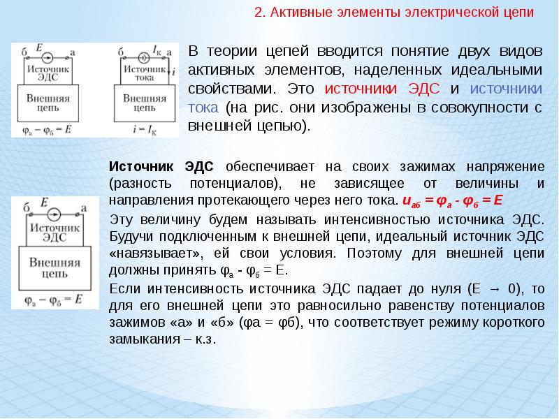 Элементы электрических цепей презентация