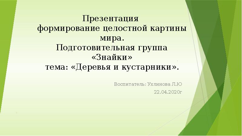 Формирование целостной картины мира в старшей группе карпеева