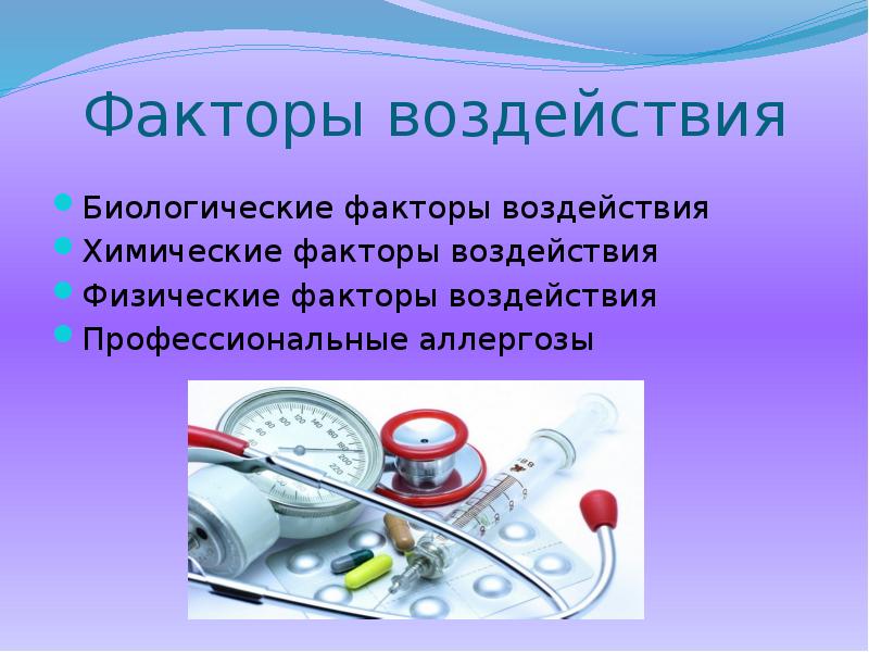 Факторы воздействия Биологические факторы воздействия Химические факторы воздействия Физические факторы воздействия