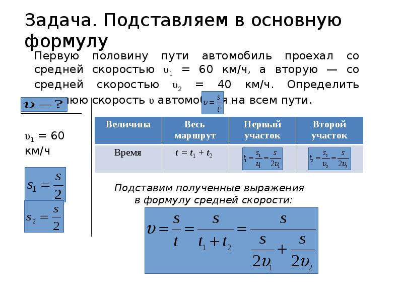 Средняя скорость через время. Задачи на нахождение средней скорости. Формула вычисления средней скорости движения. Физика задача на формулы скорости 7 класс с решением. Формулы для решения задач на среднюю скорость.