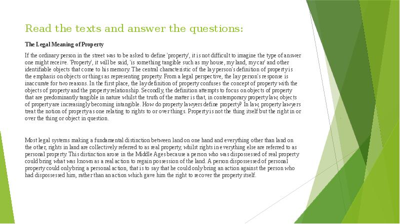 Answer the questions on the text. Документы в real property Law. Covenant legal meaning.