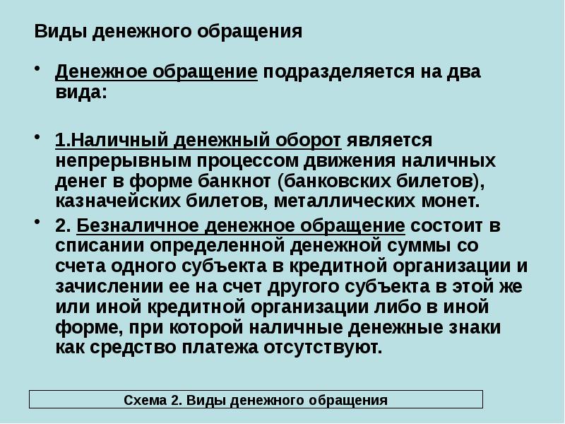 Виды денежного обращения
Денежное обращение подразделяется на два вида:
1.Наличный Виды денежного обращения
Денежное обращение подразделяется на два вида:
1.Наличный
