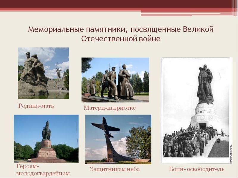 Военные памятники вов фото с названиями и описанием