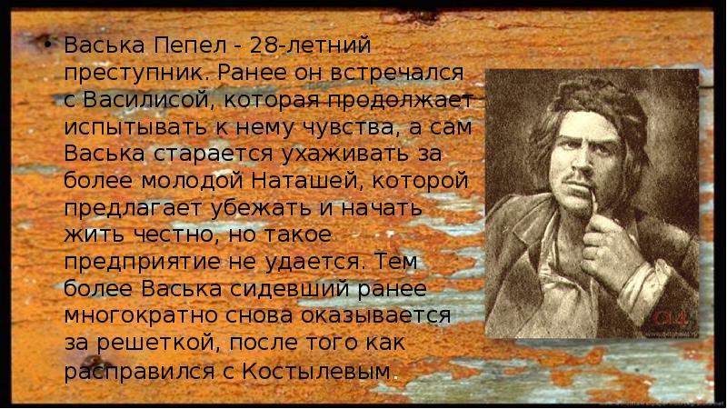 Пепел судьба героя. Васька пепел. Горький на дне Васька пепел. Пепел на дне. Васька пепел в пьесе на дне.