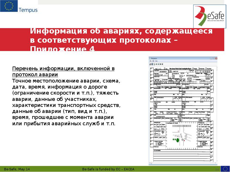 Информация об авариях, содержащееся в соответствующих протоколах – Приложение 4