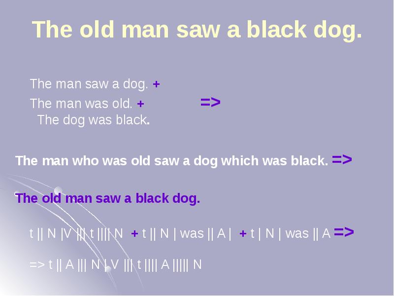 The old man saw a black dog.
The man saw The old man saw a black dog.
The man saw