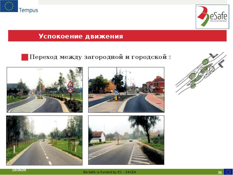 Успокоение движения
Переход между загородной и городской зонами Успокоение движения
Переход между загородной и городской зонами