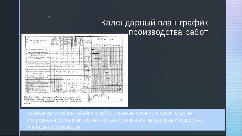 Календарный план-график производства работ определяется общим объёмом работ, степенью срочности строительства,