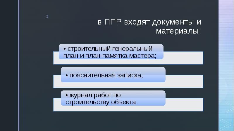 в ППР входят документы и материалы: