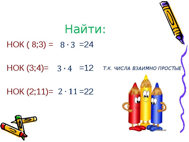 Кратное 4 15. НОК взаимно простых чисел. НОК 3 И 12. НОК 3 4 И 5. НОК 2 И 3.