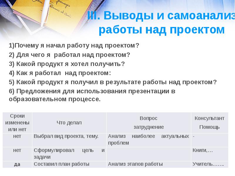 Самоанализ в проекте что писать