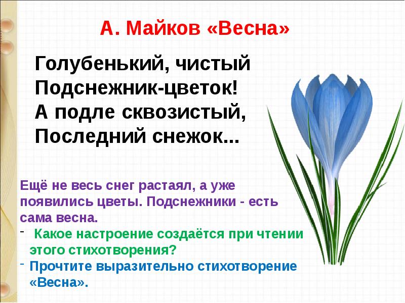 Т белозеров подснежники с маршак апрель 1 класс школа россии презентация