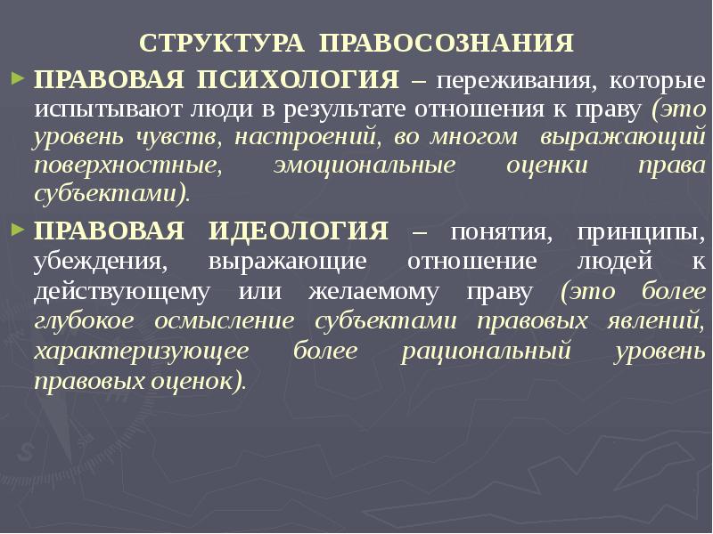 В структуре правосознания выделяют