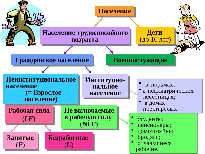 Основная рабочая сила. Структура трудоспособного населения. Безработица схема населения. Рабочая сила и трудоспособное население. Трудоспособное и Нетрудоспособное население схема.