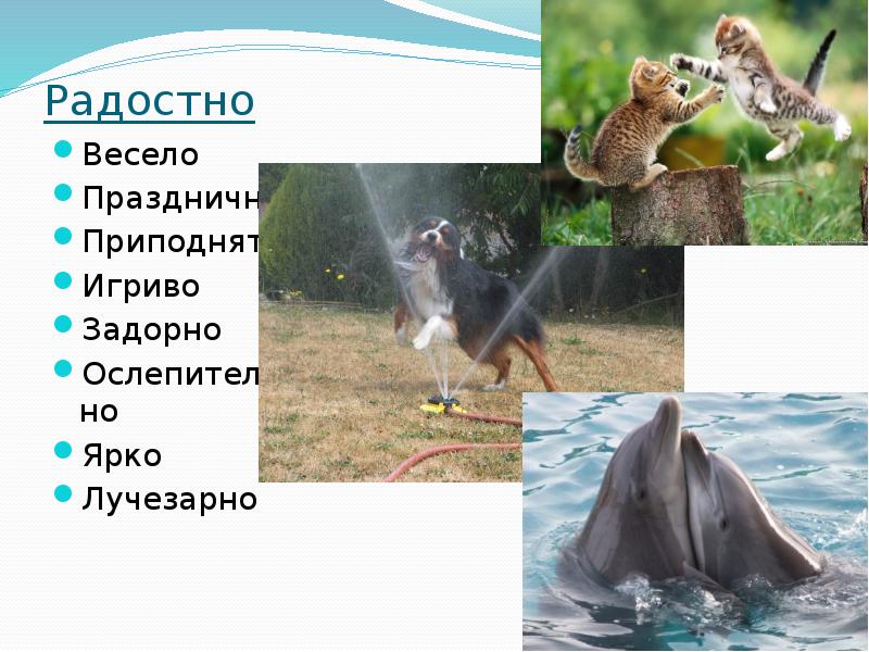 Радостно  Весело Празднично Приподнято Игриво Задорно Ослепительно Ярко Лучезарно