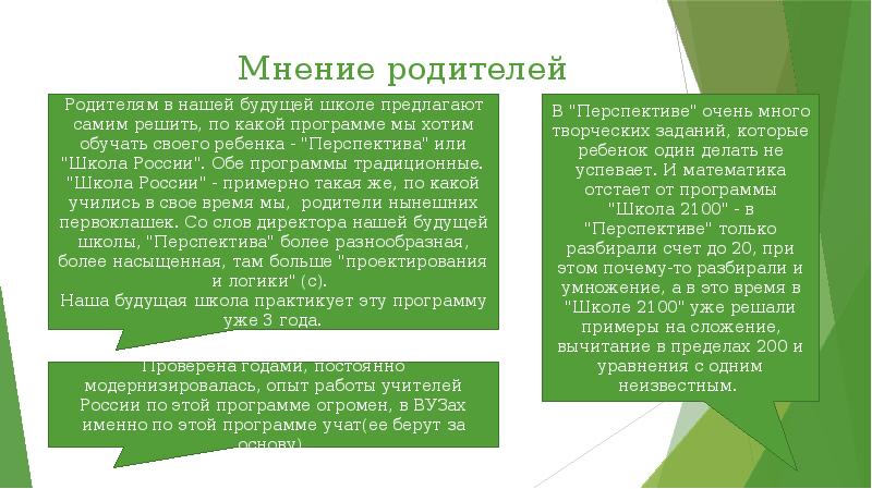 Мнение родителей