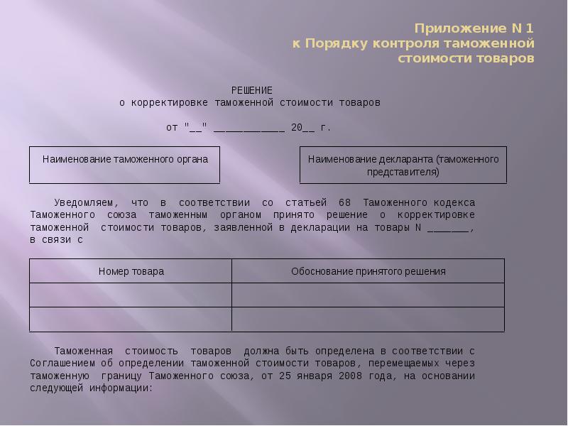 Приложение N 1 к Порядку контроля таможенной стоимости товаров Приложение N 1 к Порядку контроля таможенной стоимости товаров