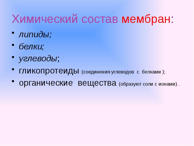 Химические оболочки. Химический состав мембраны. Состав и свойства метобиотоника.