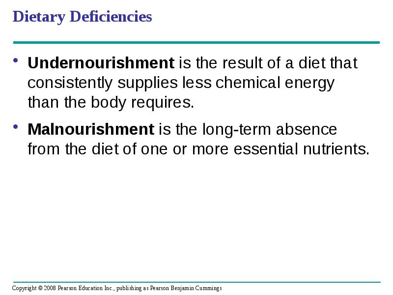 Dietary Deficiencies
Undernourishment is the result of a diet that consistently Dietary Deficiencies
Undernourishment is the result of a diet that consistently