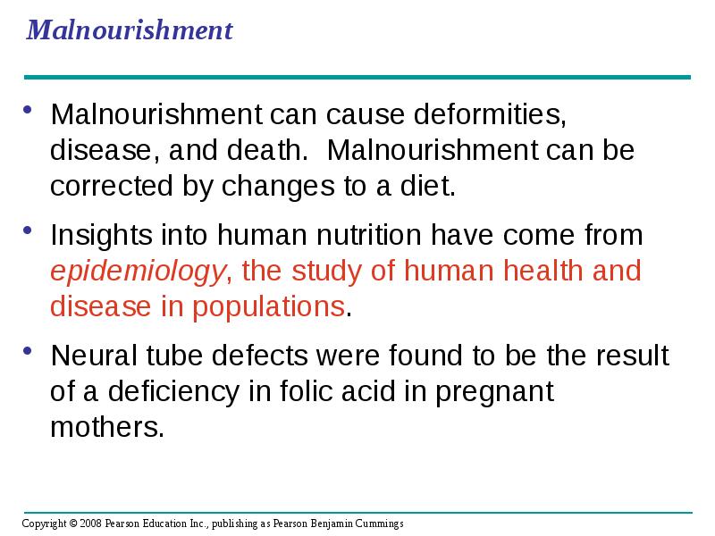 Malnourishment
Malnourishment can cause deformities, disease, and death. Malnourishment can be Malnourishment
Malnourishment can cause deformities, disease, and death. Malnourishment can be