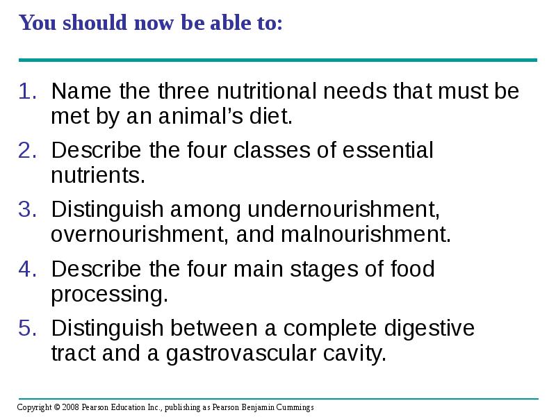 You should now be able to:
Name the three nutritional needs You should now be able to:
Name the three nutritional needs
