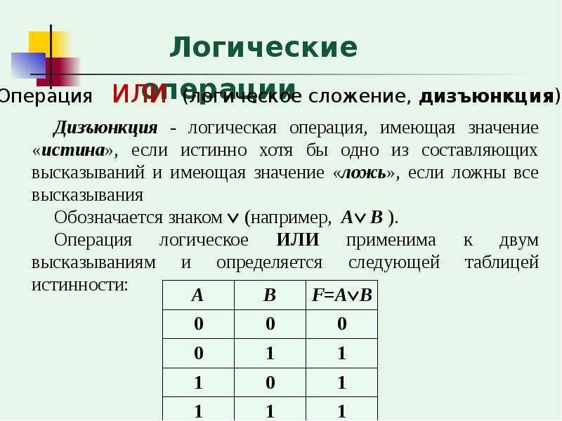 Логические таблицы 8 класс