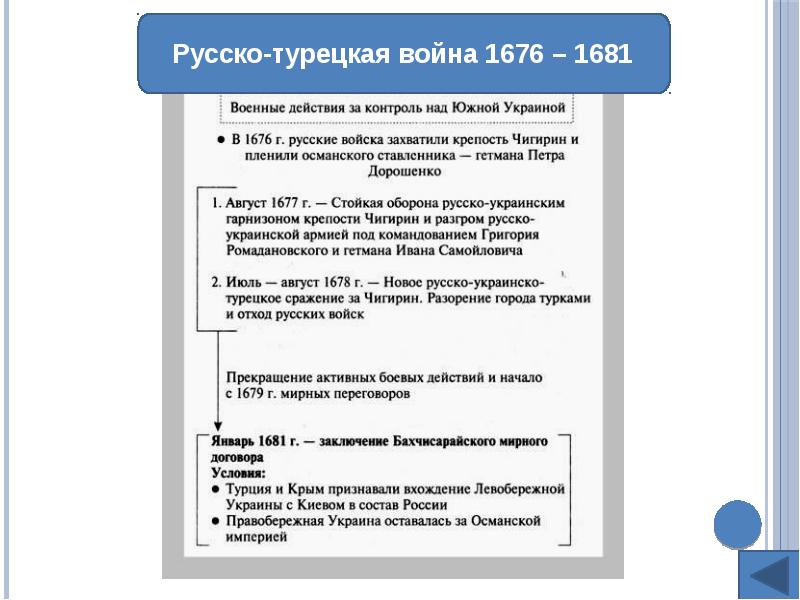 Основная причина русско турецкой войны 1676. Русско-турецкая 1676-1681 причины.