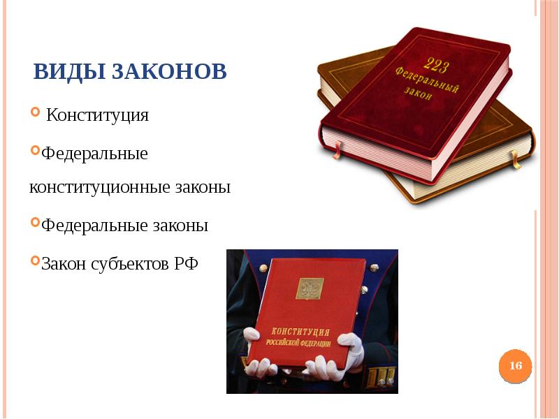 Виды законов субъектов. Конституция и федеральные законы. Виды федеральных конституционных законов. Законы субъектов.