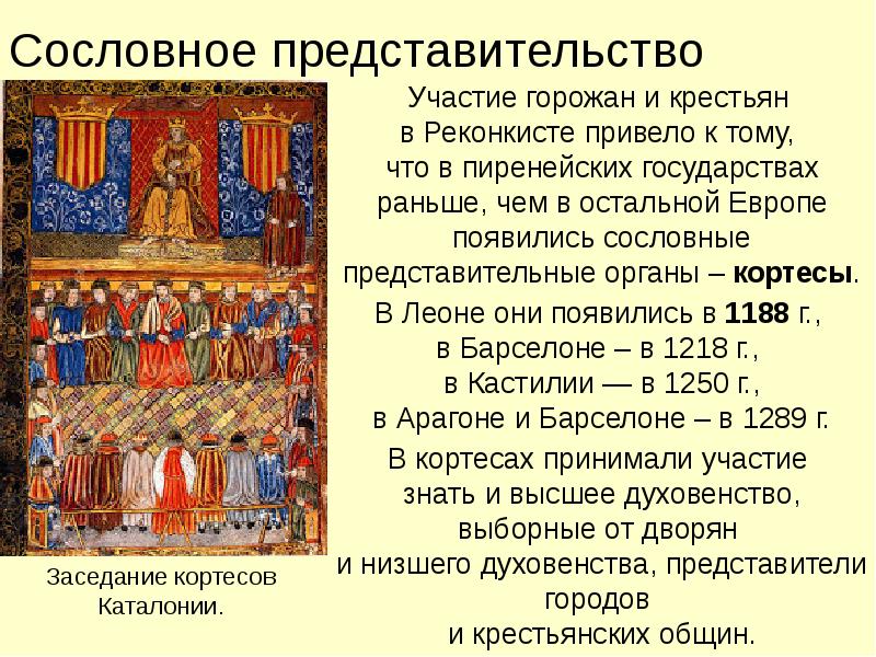 Сословное представительство
Участие горожан и крестьян в Реконкисте привело к Сословное представительство
Участие горожан и крестьян в Реконкисте привело к