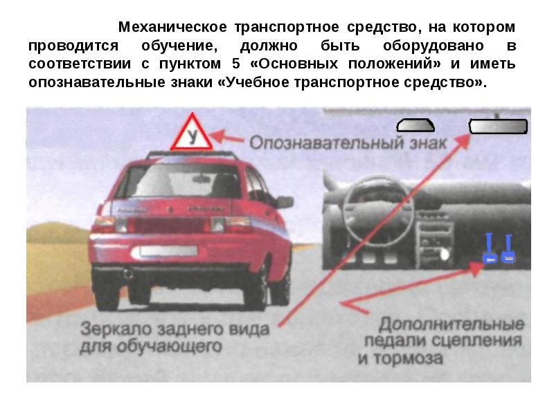 Обучение вождению механического транспортного средства. Учебное транспортное средство. Учебное транспортное средство должно быть оборудовано. Оснащение учебного автомобиля. Учебная езда ПДД.