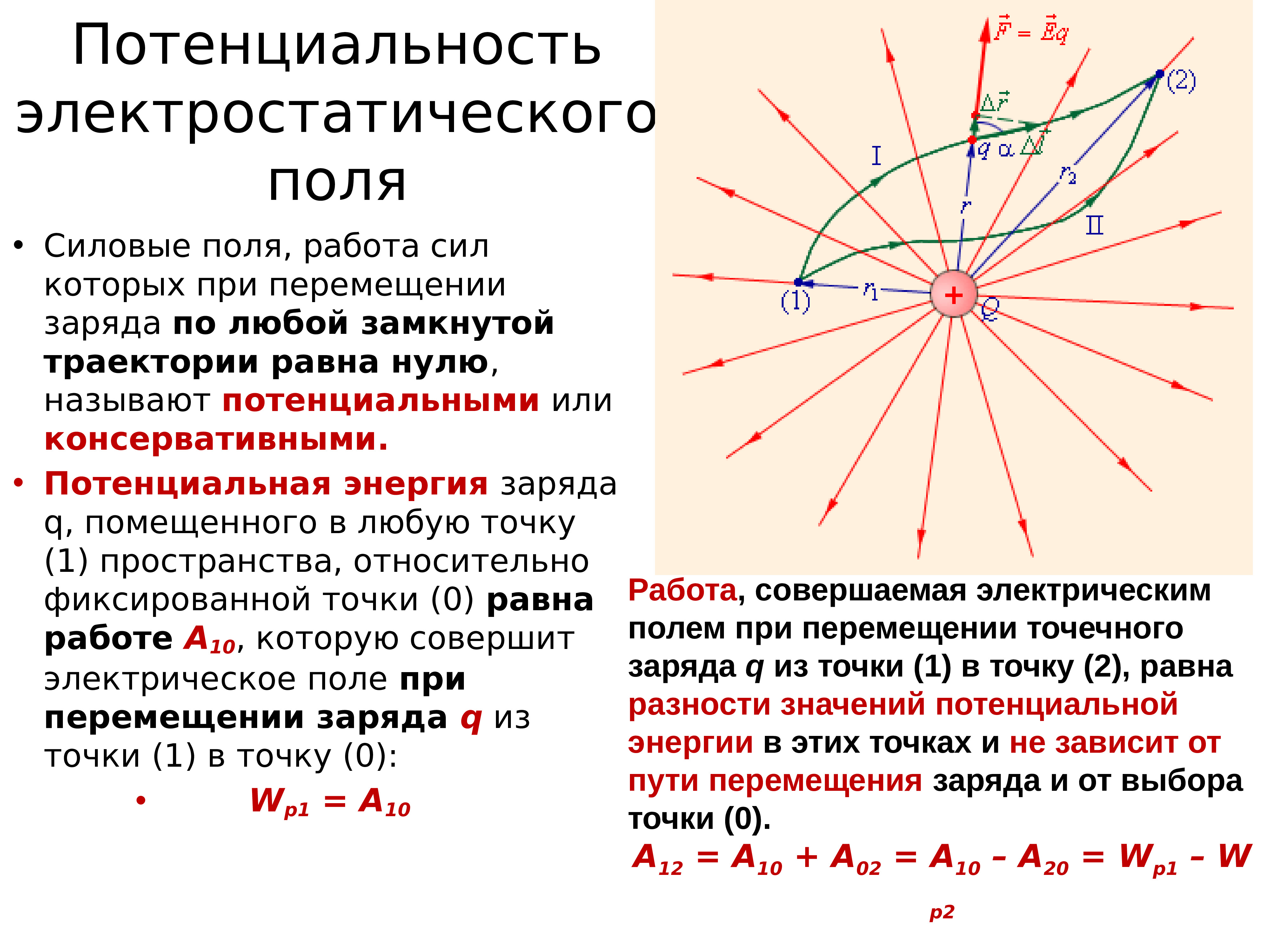 Работа сил электростатического поля. Потенциальность электрического поля. Потенциальность электростатического поля. Работа электростатического поля по замкнутой траектории.