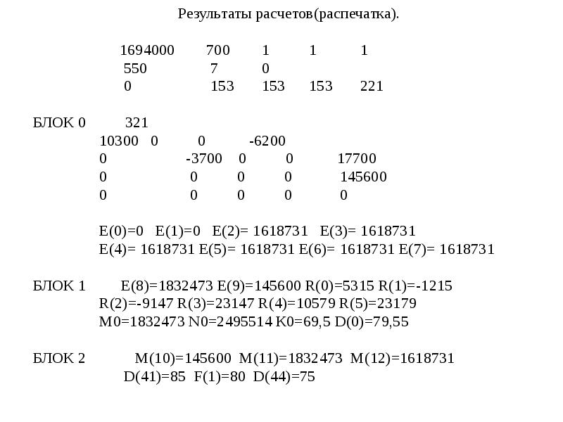 Результаты расчетов(распечатка).
Результаты расчетов(распечатка).
Результаты расчетов(распечатка).
Результаты расчетов(распечатка).