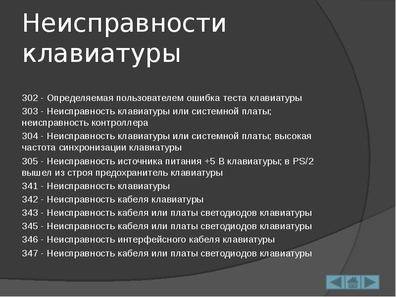 Неисправности клавиатуры для списания