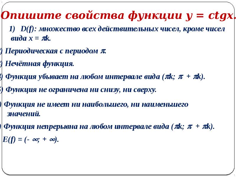 График котангенса и его свойства