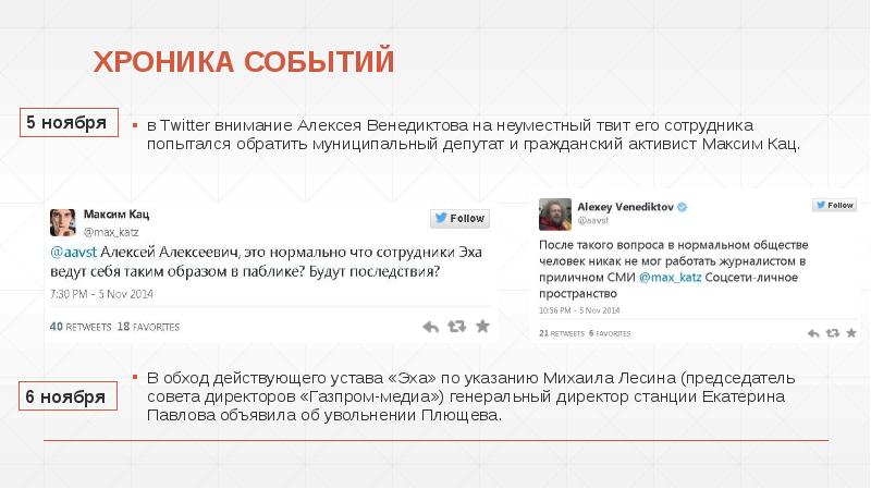 ХРОНИКА СОБЫТИЙ
в Twitter внимание Алексея Венедиктова на неуместный твит его ХРОНИКА СОБЫТИЙ
в Twitter внимание Алексея Венедиктова на неуместный твит его