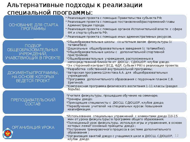 Альтернативные подходы к реализации специальной программы: Альтернативные подходы к реализации специальной программы: