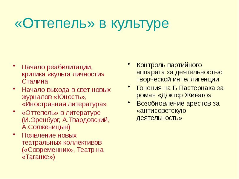 Оттепель в литературе презентация