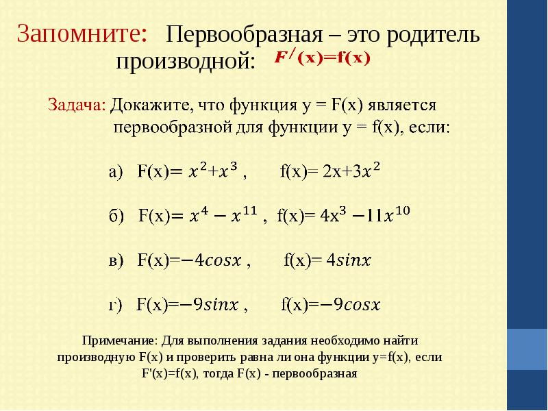 Общий вид первообразных функции