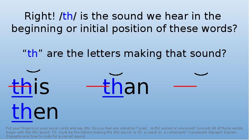 That sound перевод. Диграф th появление. Digraph Matlab. Звук th и слово they. Voiced consonants in initial position are gradually voiced (strong and, weak beginning) примеры.