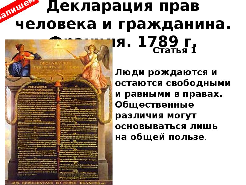 Декларация прав человека и гражданина 1789 презентация