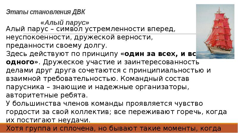 Тест по алым парусам 6. Алый Парус этап развития коллектива. Алый Парус коллектив. Функция паруса.