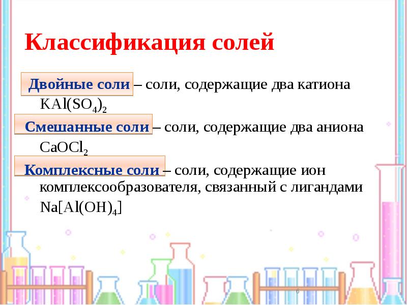 Соли и их классификация и свойства 8 класс презентация